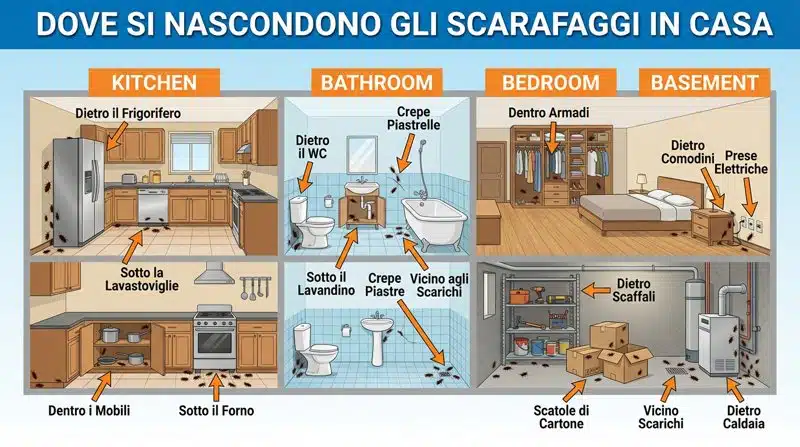 Dove si nascondono gli scarafaggi in casa